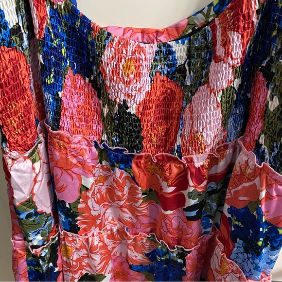 Rebdolls “You Got It Babe” Smocked Vibrant Floral Tiered Maxi Dress 5X - Picture 5 of 10